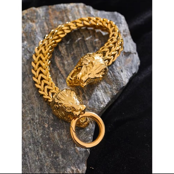 Stainless Steel Lion Head Gold  Bracelet-Unisex With the Gift Box - Picture 11 of 11